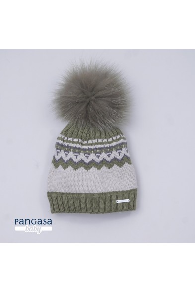 Gorro jacquard y pompón natural de Pangasa