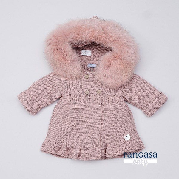 Abrigo rosa vintage de Pangasa con pelo natural