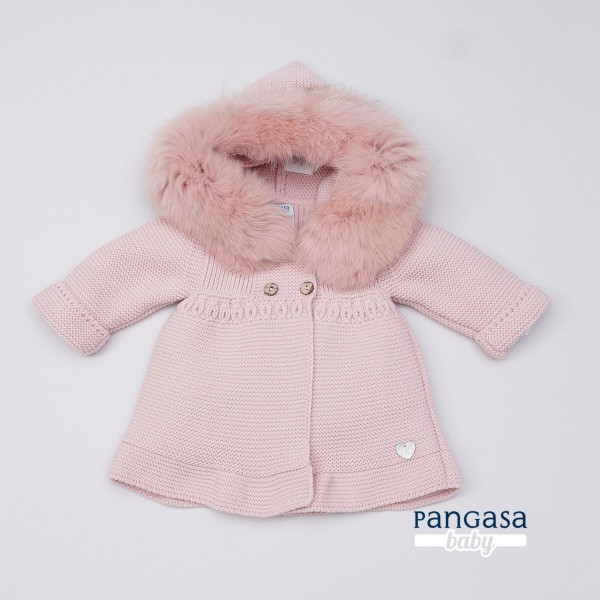 Abrigo rosa empolvado de Pangasa con pelo natural
