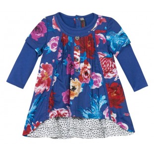 Vestido azulón doble de flores de niña Marca Catimini