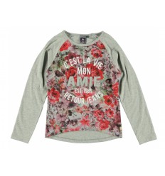 Camiseta gris con flores para niña Marca Retour