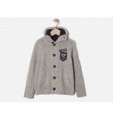 Chaqueta gris jaspeada para niño de punto Marca IKKS