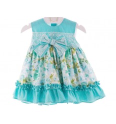 Vestido turquesa en flores de bebé Marca Marta y Paula