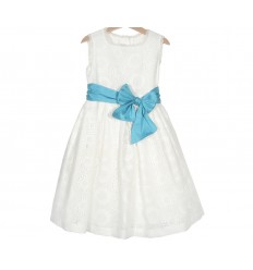 Vestido de lino bordado marfil y turquesa de Sprint