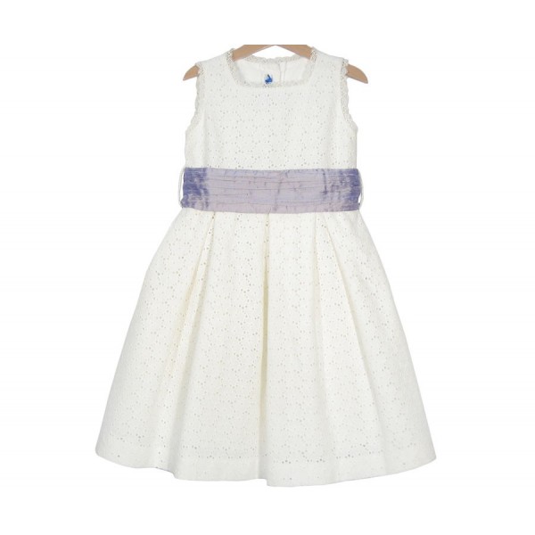 Vestido de lino bordado con lila de niña Marca Sprint
