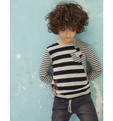 Camiseta de rayas azul y gris para niño Marca IKKS