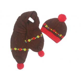 Gorro y bufanda marrón con rojo para bebé Marca Tuc Tuc