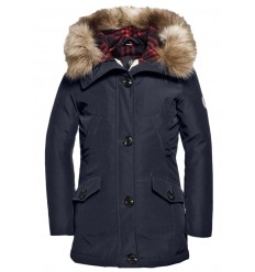 Parka azul marino con capucha y pelo para niña de Reset