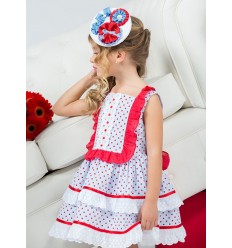 Vestido azul con plumeti rojo de la marca Marta y Paula