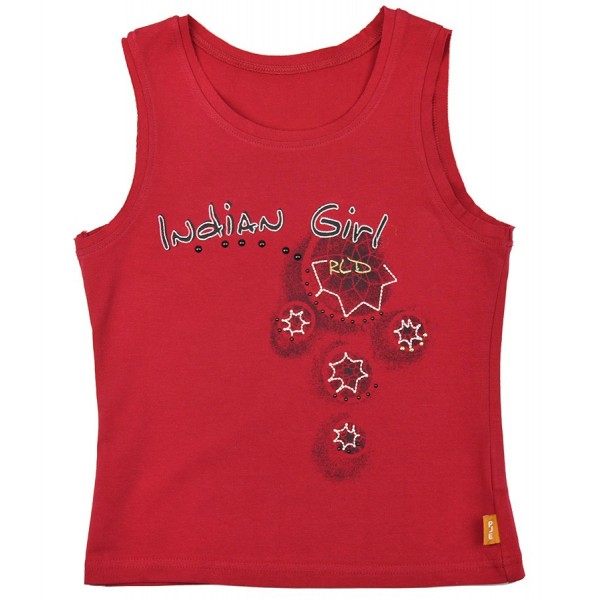 Camiseta roja con bordado y print negro para niña