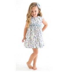 Vestido bordado de flores verde y malva marca Rigans