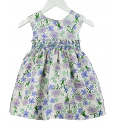 Vestido bordado de flores verde y malva marca Rigans