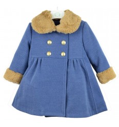 Abrigo azul con cuello de pelito marca Marta y Paula