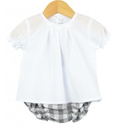 Conjunto de bebé en plumeti y cuadros de Paloma de la O