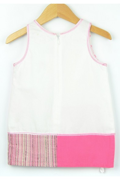 Vestido recto en blanco roto y rosa para bebé 