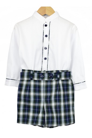 Conjunto escocés para niño con camisa blanca y bermuda