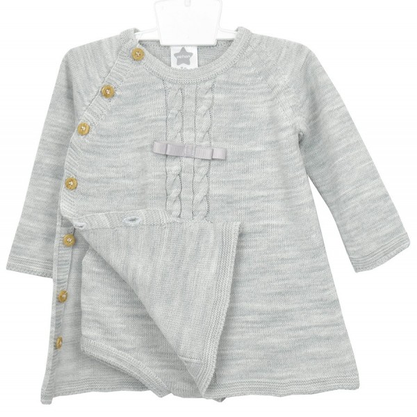 Vestido de bebé gris en punto con braguita marca Minhon