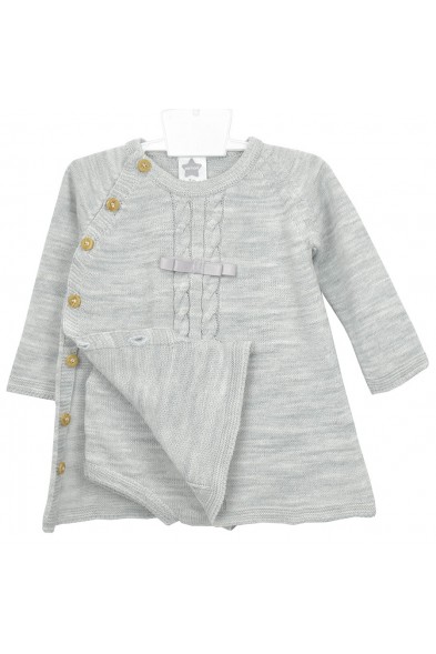 Vestido de bebé gris en punto con braguita marca Minhon